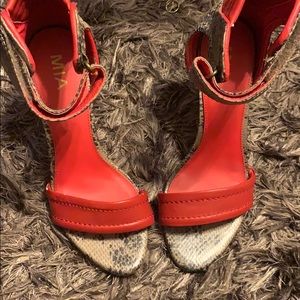 Mia red belly snake skin stilettos
